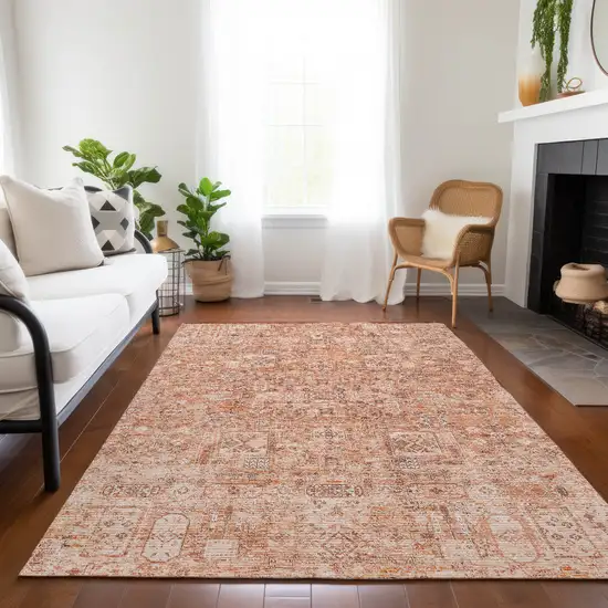 Salmon Orange And Gray Floral Washable Indoor Outdoor Area Rug Photo 9