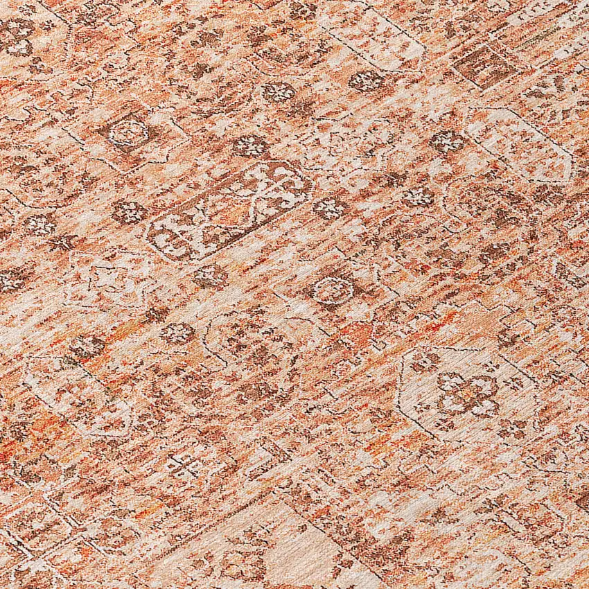 Salmon Orange And Gray Floral Washable Indoor Outdoor Area Rug Photo 5