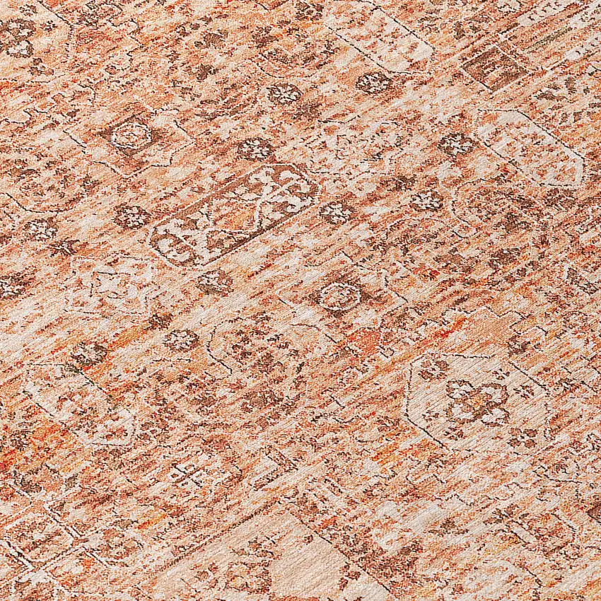 Salmon Orange And Gray Floral Washable Indoor Outdoor Area Rug Photo 5