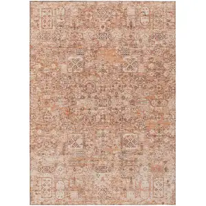 Photo of Salmon Orange And Gray Floral Washable Indoor Outdoor Area Rug