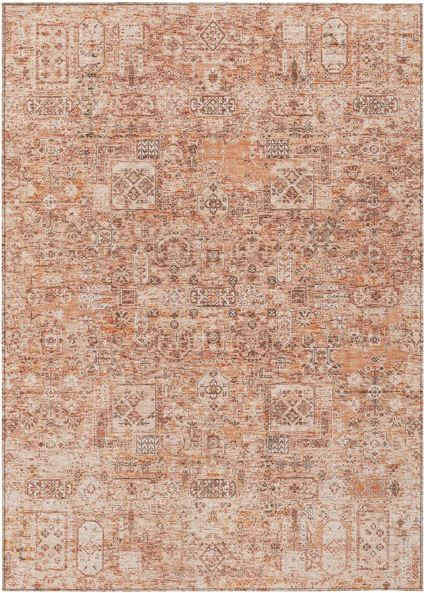 Salmon Orange And Gray Floral Washable Indoor Outdoor Area Rug Photo 2