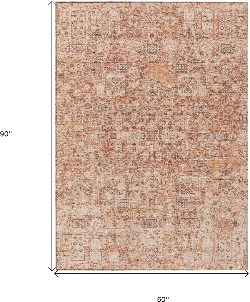 Salmon Orange And Gray Floral Washable Indoor Outdoor Area Rug Photo 3