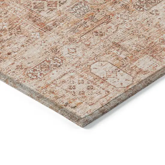 Salmon Orange And Gray Floral Washable Indoor Outdoor Area Rug Photo 4