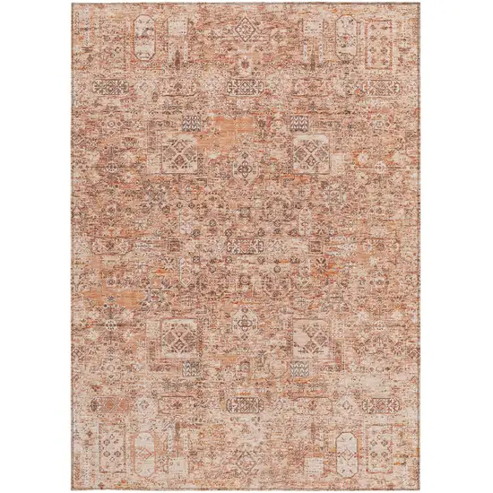Salmon Orange And Gray Floral Washable Indoor Outdoor Area Rug Photo 6
