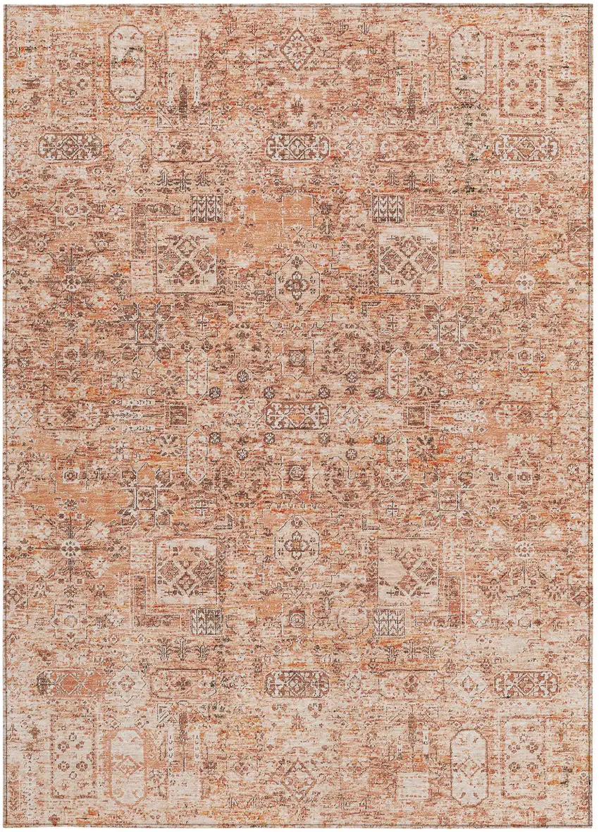 Salmon Orange And Gray Floral Washable Indoor Outdoor Area Rug Photo 6