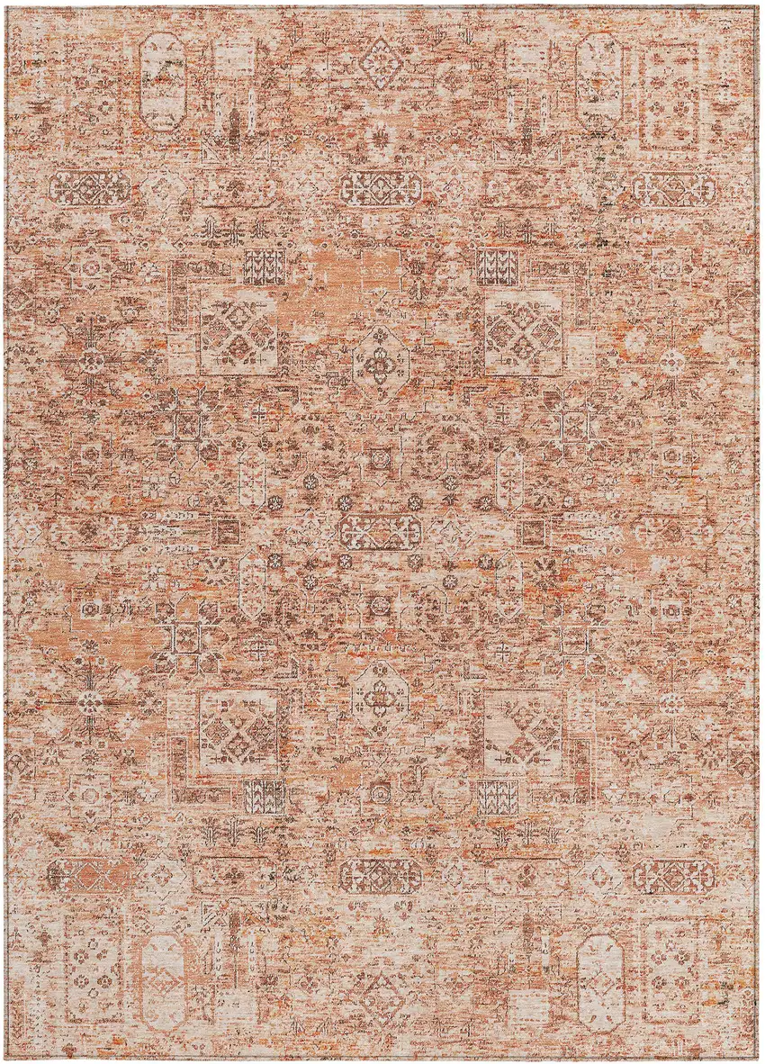 Salmon Orange And Gray Floral Washable Indoor Outdoor Area Rug Photo 6