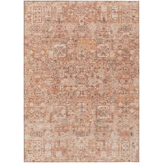Salmon Orange And Gray Floral Washable Indoor Outdoor Area Rug Photo 2