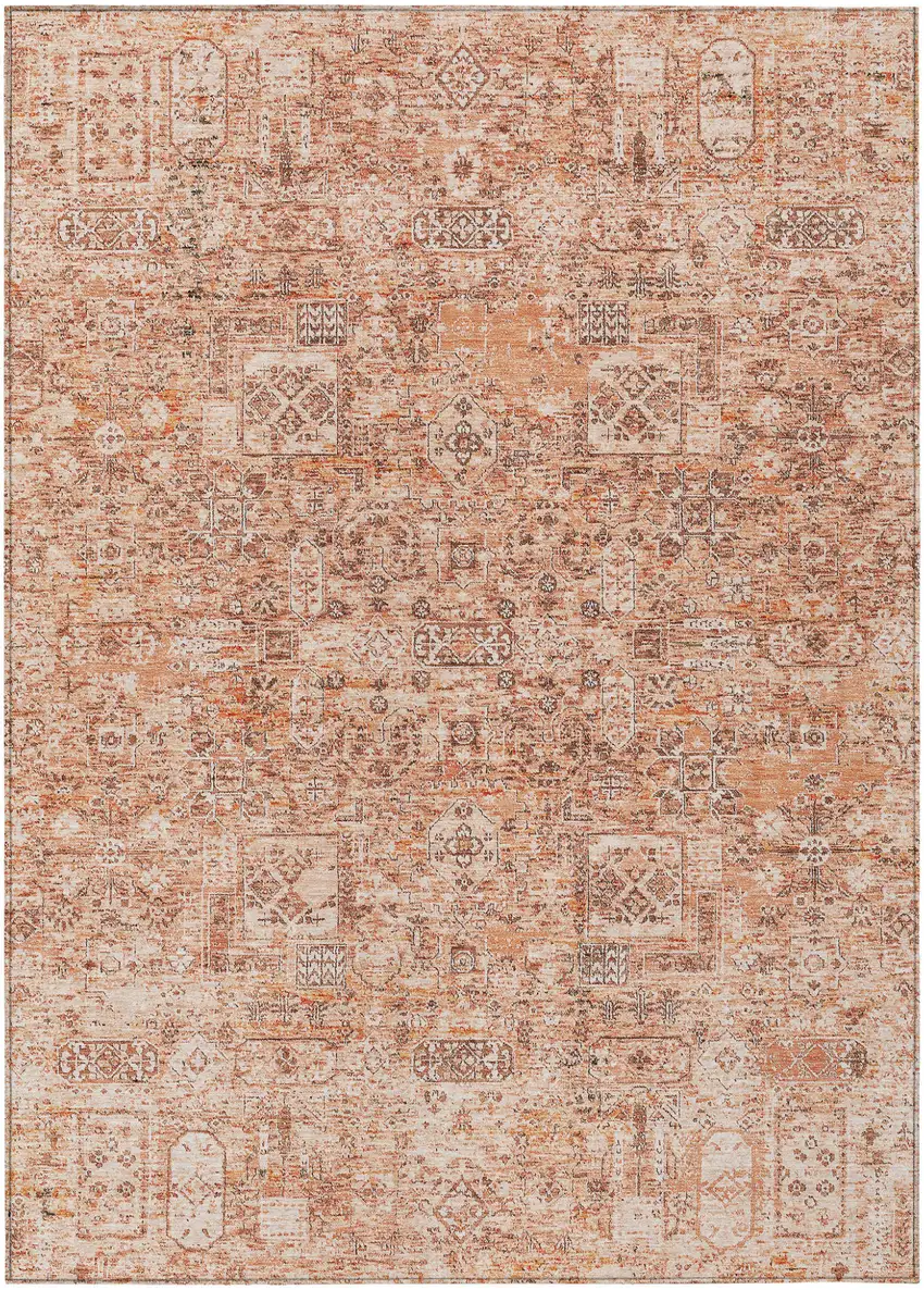 Salmon Orange And Gray Floral Washable Indoor Outdoor Area Rug Photo 2