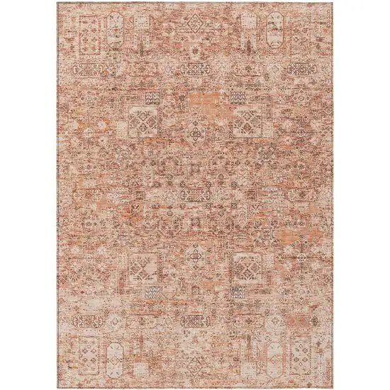 Salmon Orange And Gray Floral Washable Indoor Outdoor Area Rug Photo 2