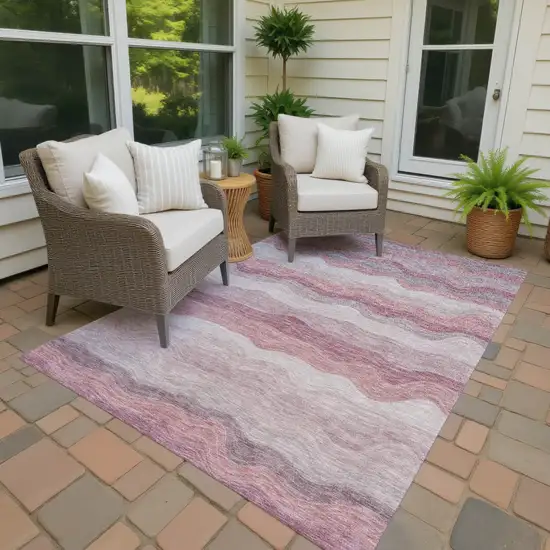 Salmon Peach And Beige Striped Washable Indoor Outdoor Area Rug Photo 4