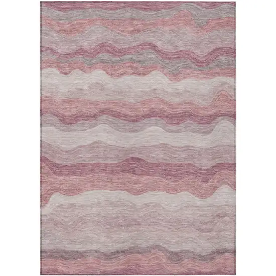 Salmon Peach And Beige Striped Washable Indoor Outdoor Area Rug Photo 9