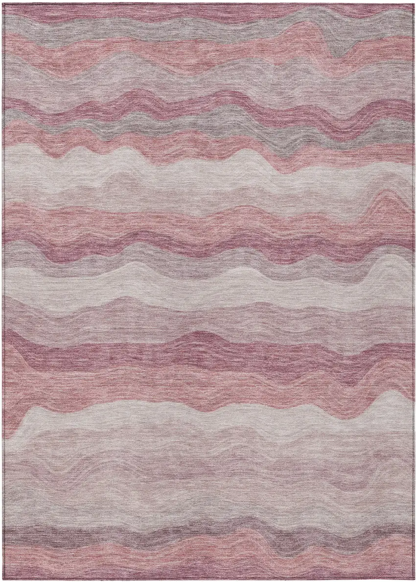 Salmon Peach And Beige Striped Washable Indoor Outdoor Area Rug Photo 9