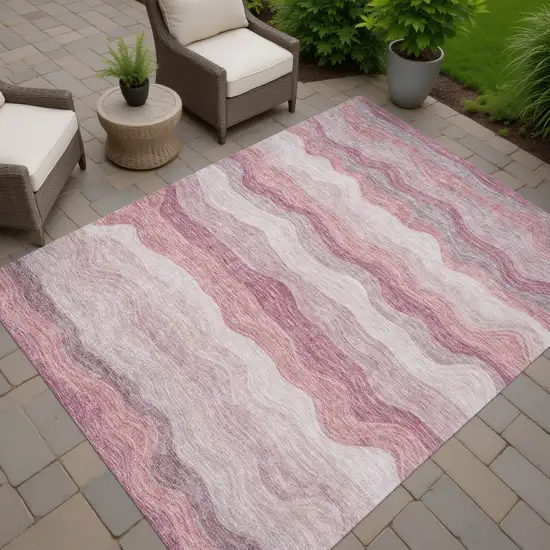 Salmon Peach And Beige Striped Washable Indoor Outdoor Area Rug Photo 6