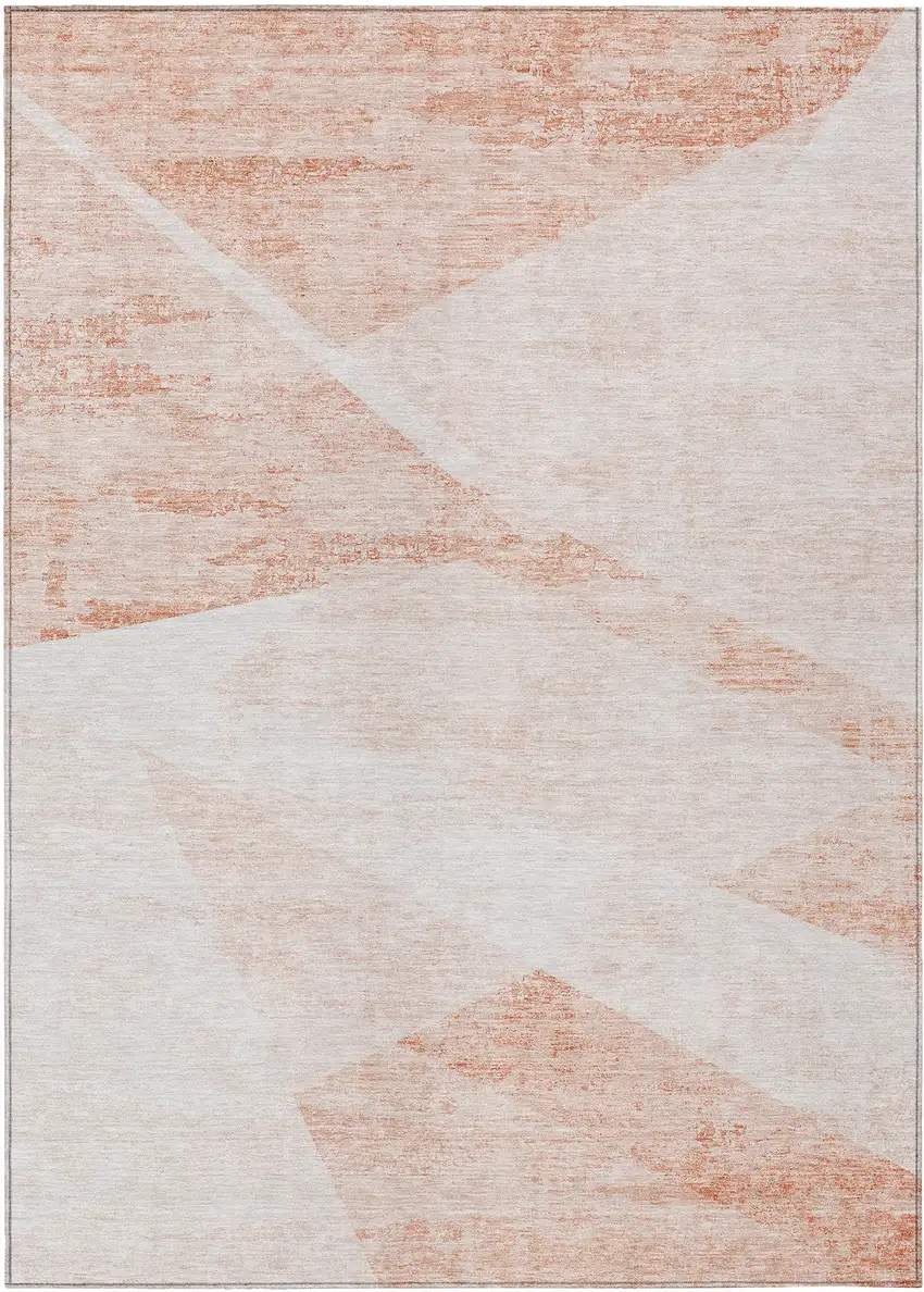 Salmon Peach And Ivory Abstract Washable Indoor Outdoor Area Rug Photo 2