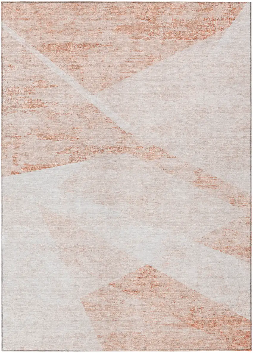 Salmon Peach And Ivory Abstract Washable Indoor Outdoor Area Rug Photo 2