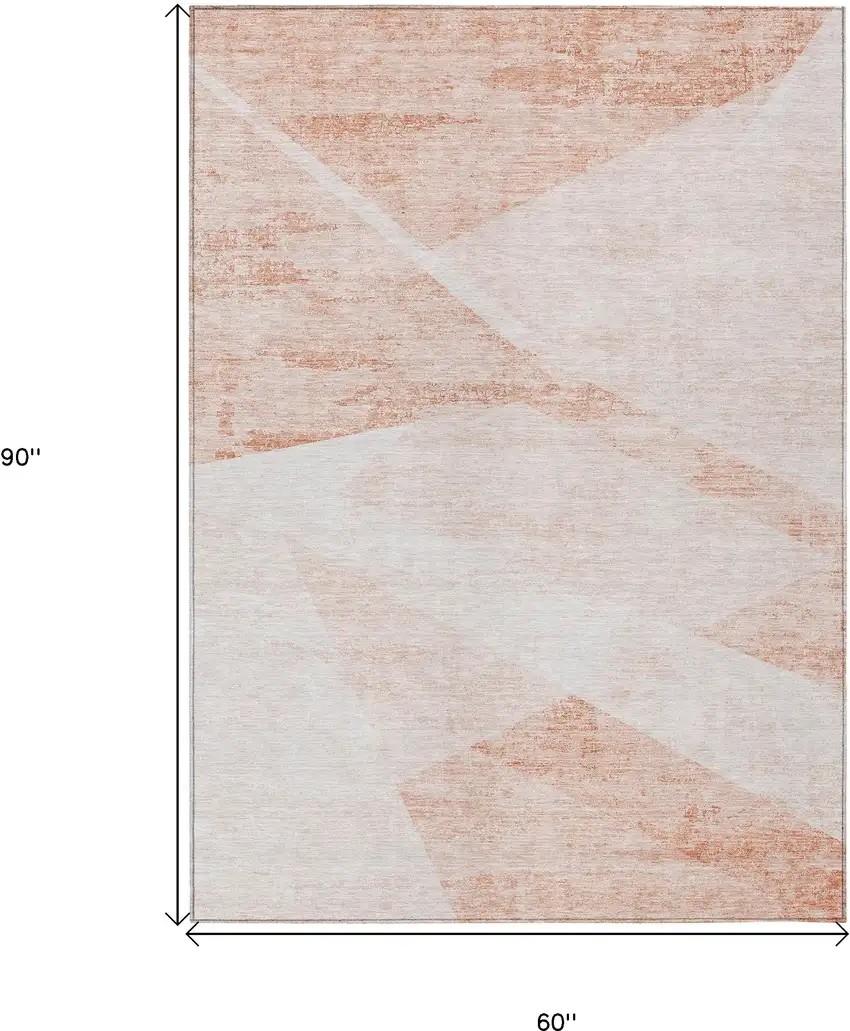 Salmon Peach And Ivory Abstract Washable Indoor Outdoor Area Rug Photo 3