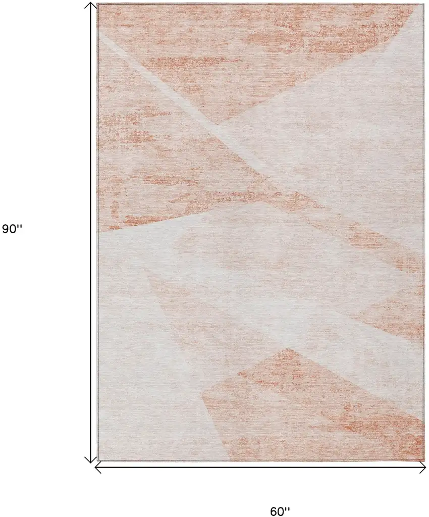 Salmon Peach And Ivory Abstract Washable Indoor Outdoor Area Rug Photo 3