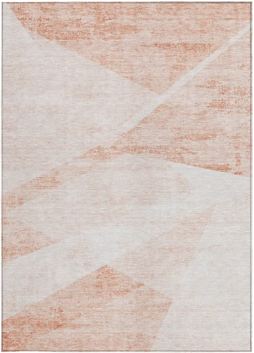 Salmon Peach And Ivory Abstract Washable Indoor Outdoor Area Rug Photo 7
