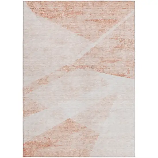 Salmon Peach And Ivory Abstract Washable Indoor Outdoor Area Rug Photo 7