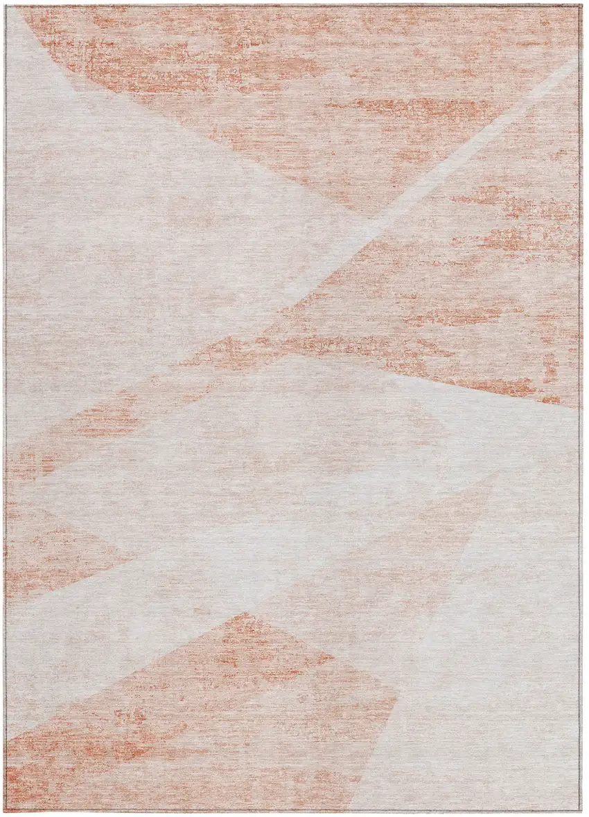 Salmon Peach And Ivory Abstract Washable Indoor Outdoor Area Rug Photo 7