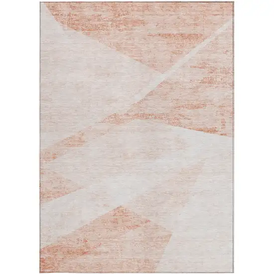 Salmon Peach And Ivory Abstract Washable Indoor Outdoor Area Rug Photo 7