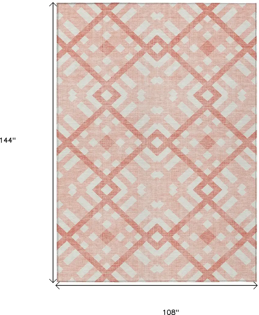 Salmon Peach And Ivory Geometric Washable Indoor Outdoor Area Rug Photo 3