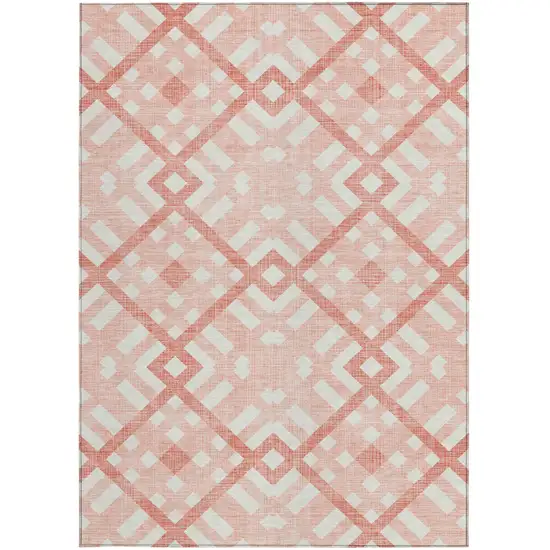 Salmon Peach And Ivory Geometric Washable Indoor Outdoor Area Rug Photo 6