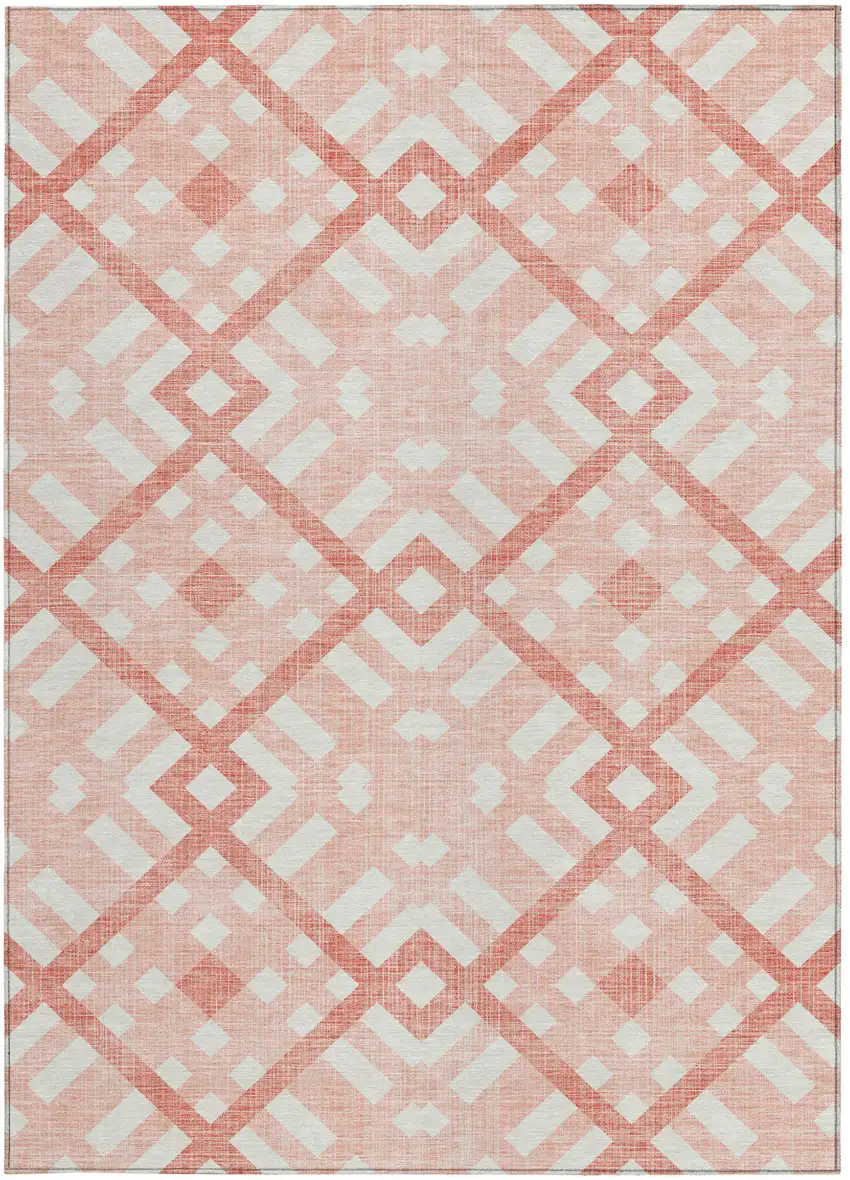 Salmon Peach And Ivory Geometric Washable Indoor Outdoor Area Rug Photo 6