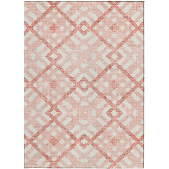 Salmon Peach And Ivory Geometric Washable Indoor Outdoor Area Rug Photo 6