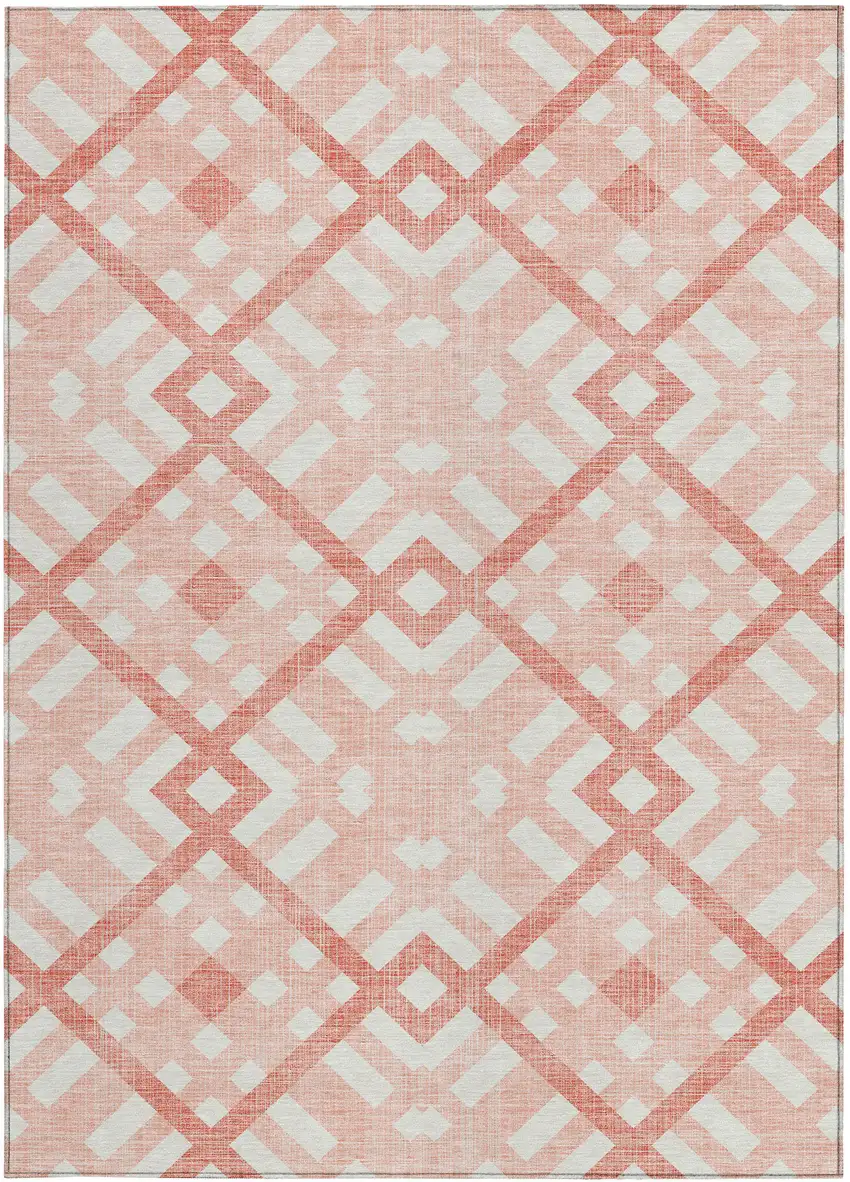 Salmon Peach And Ivory Geometric Washable Indoor Outdoor Area Rug Photo 6