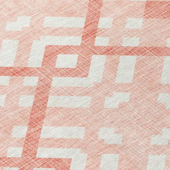 Salmon Peach And Ivory Geometric Washable Indoor Outdoor Area Rug Photo 5