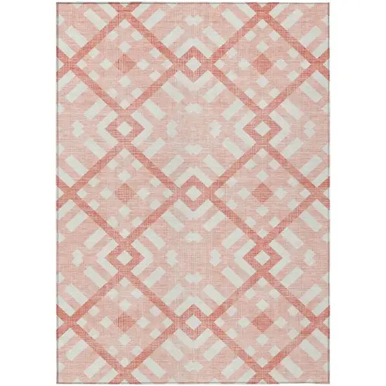 Salmon Peach And Ivory Geometric Washable Indoor Outdoor Area Rug Photo 2