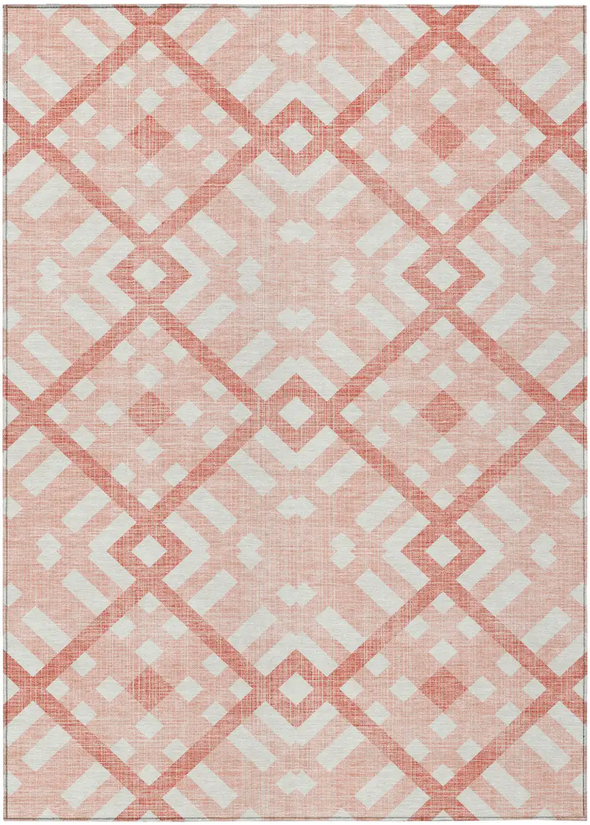 Salmon Peach And Ivory Geometric Washable Indoor Outdoor Area Rug Photo 2