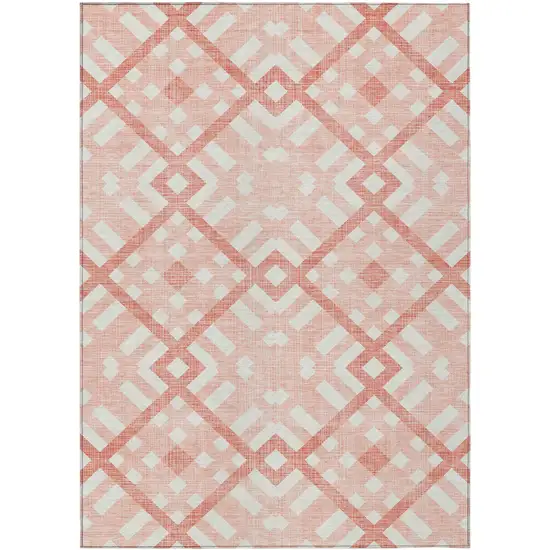 Salmon Peach And Ivory Geometric Washable Indoor Outdoor Area Rug Photo 2