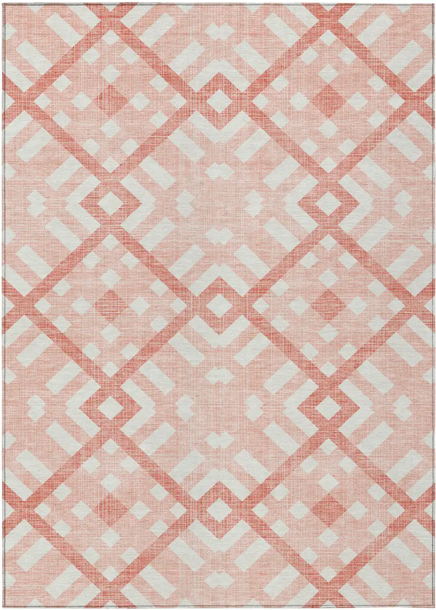 Salmon Peach And Ivory Geometric Washable Indoor Outdoor Area Rug Photo 2