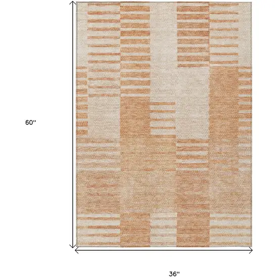 Salmon Peach And Ivory Striped Washable Indoor Outdoor Area Rug Photo 3
