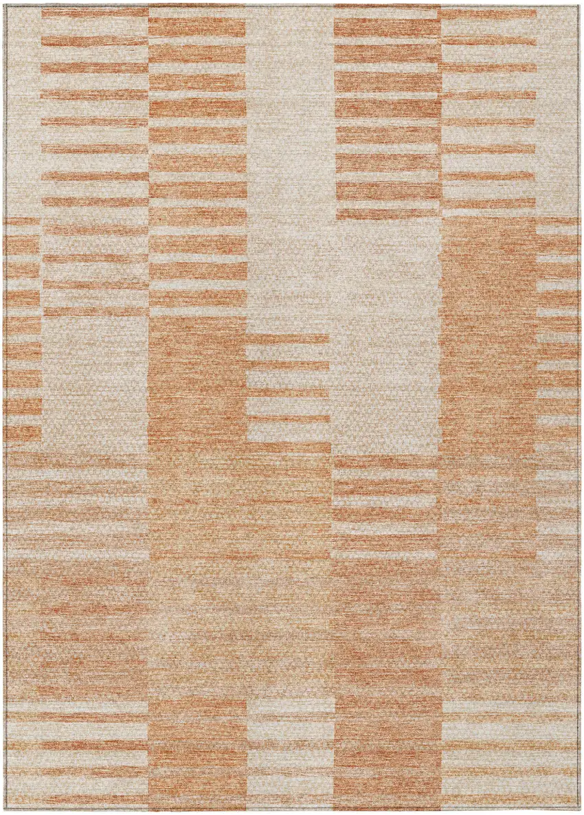 Salmon Peach And Ivory Striped Washable Indoor Outdoor Area Rug Photo 2