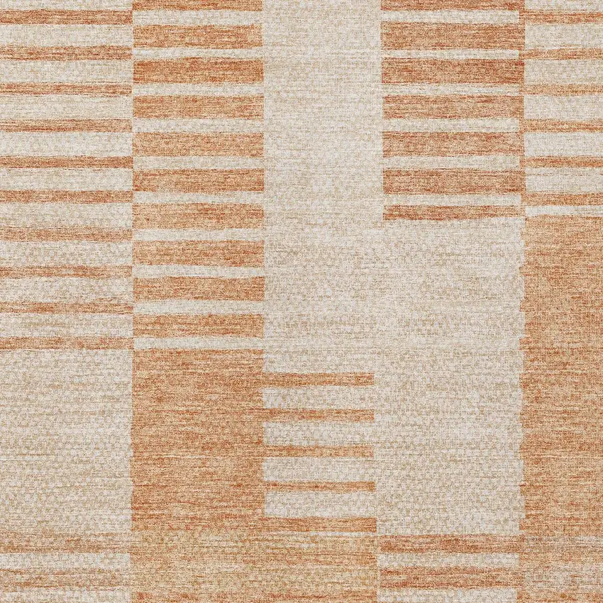 Salmon Peach And Ivory Striped Washable Indoor Outdoor Area Rug Photo 5