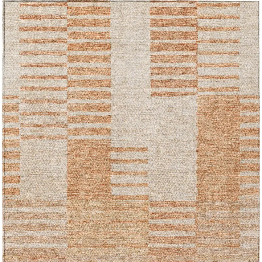 Salmon Peach And Ivory Striped Washable Indoor Outdoor Area Rug Photo 6
