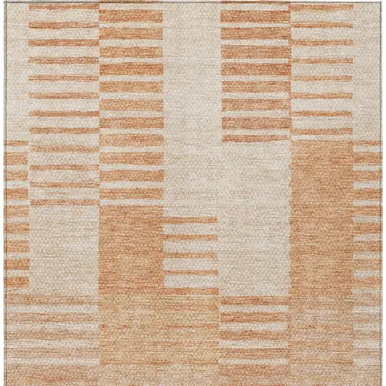 Salmon Peach And Ivory Striped Washable Indoor Outdoor Area Rug Photo 5