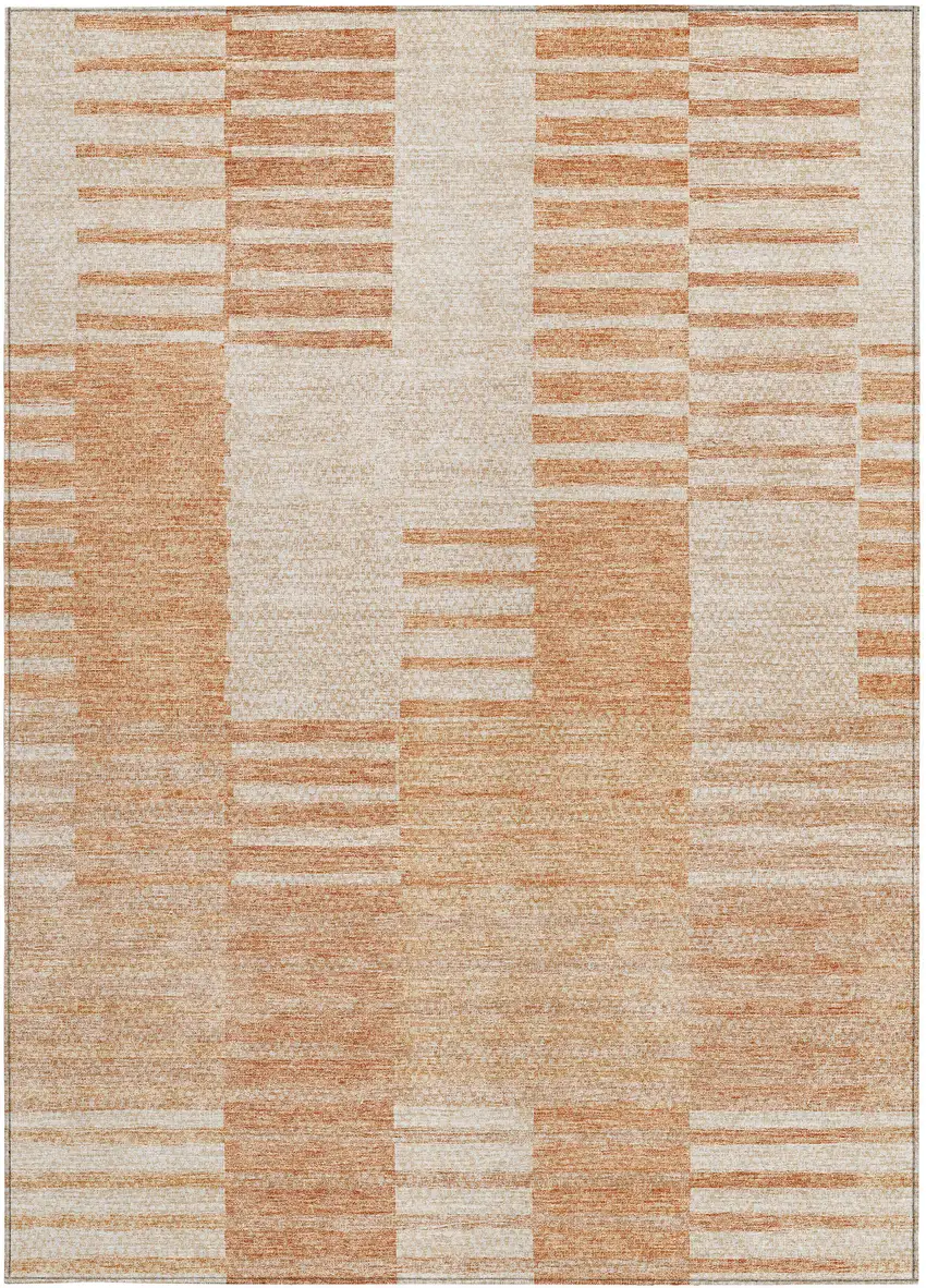 Salmon Peach And Ivory Striped Washable Indoor Outdoor Area Rug Photo 6