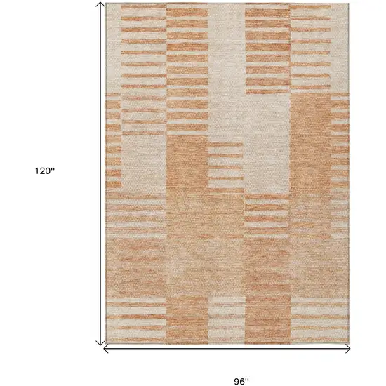 Salmon Peach And Ivory Striped Washable Indoor Outdoor Area Rug Photo 3