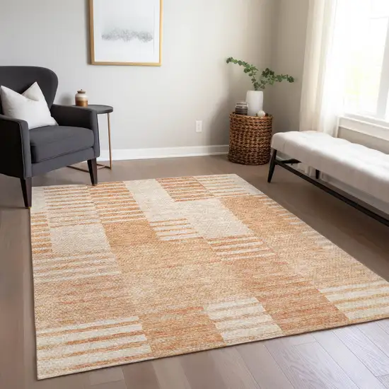 Salmon Peach And Ivory Striped Washable Indoor Outdoor Area Rug Photo 8
