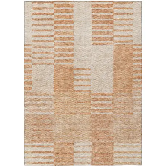 Salmon Peach And Ivory Striped Washable Indoor Outdoor Area Rug Photo 2