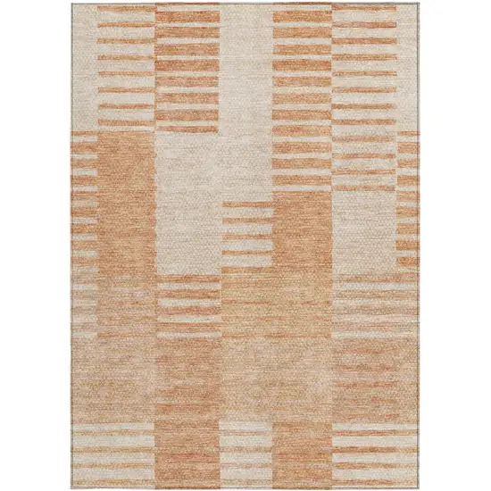 Salmon Peach And Ivory Striped Washable Indoor Outdoor Area Rug Photo 5