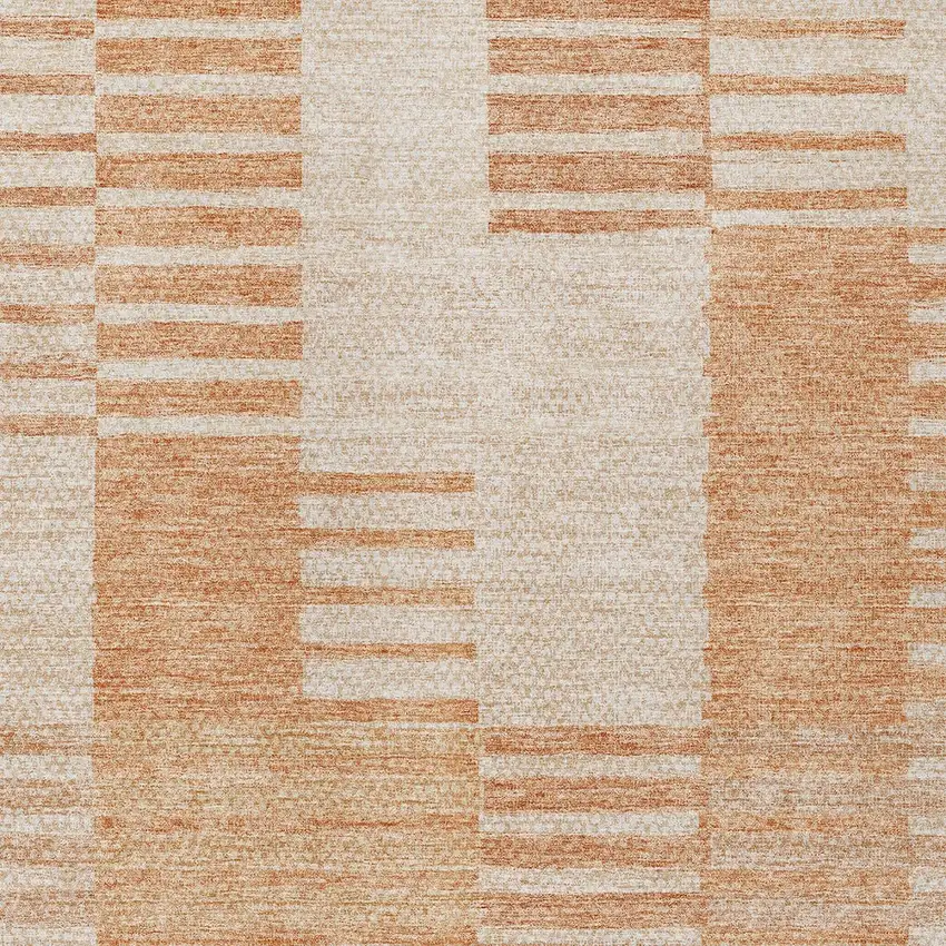 Salmon Peach And Ivory Striped Washable Indoor Outdoor Area Rug Photo 5