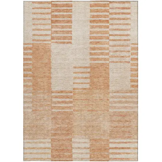 Salmon Peach And Ivory Striped Washable Indoor Outdoor Area Rug Photo 5