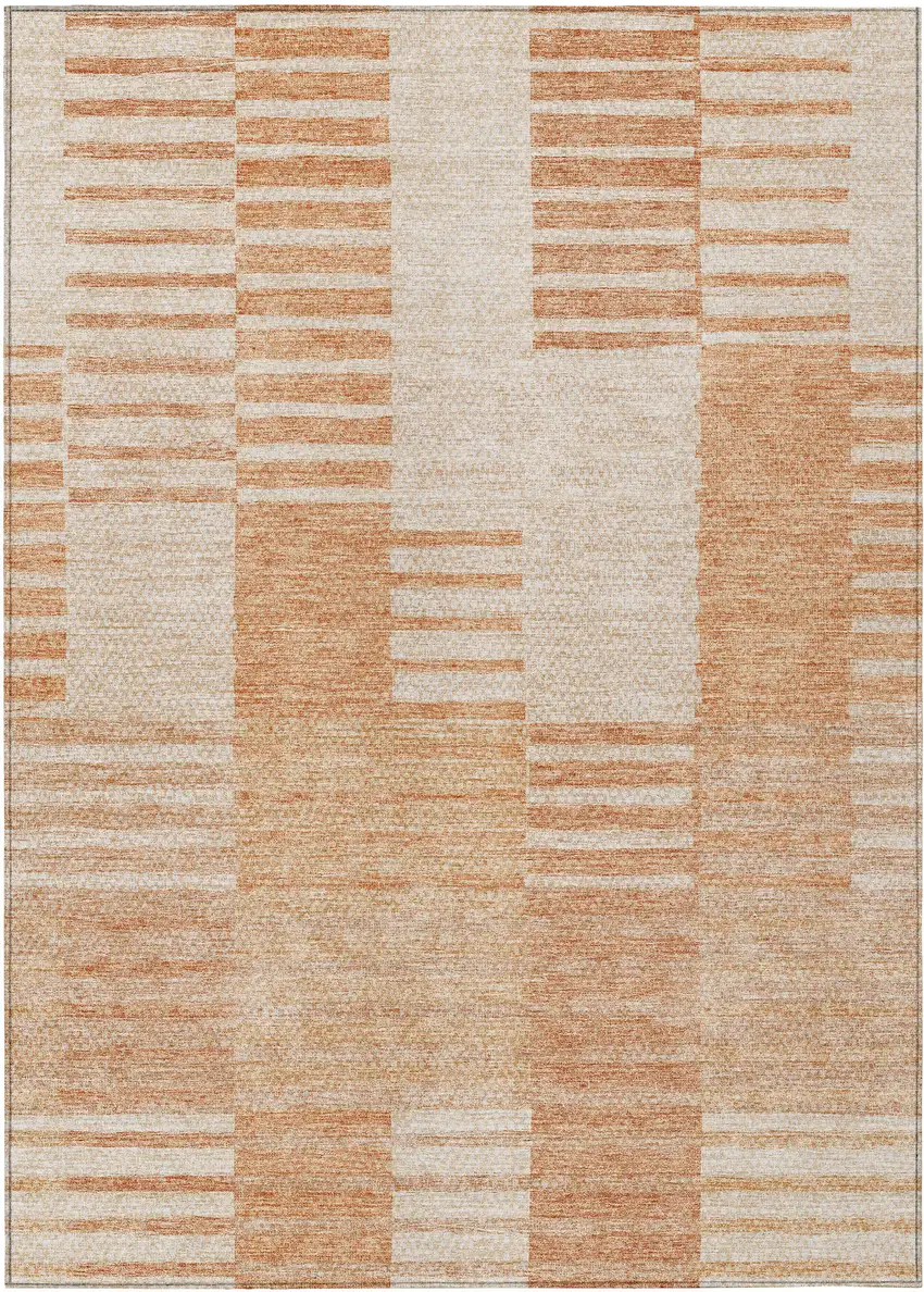 Salmon Peach And Ivory Striped Washable Indoor Outdoor Area Rug Photo 2