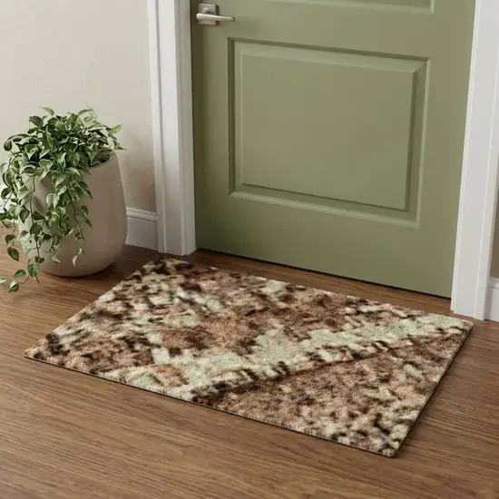 Salmon Rust And Gray Striped Washable Area Rug With UV Protection Photo 1
