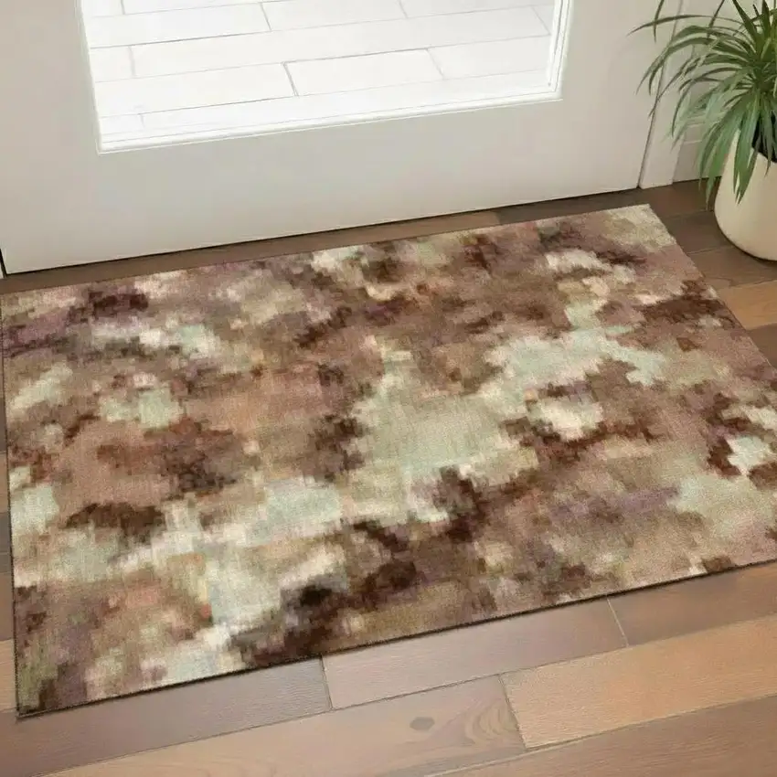 Salmon Rust And Gray Striped Washable Area Rug With UV Protection Photo 2